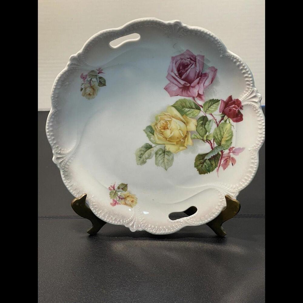 Germany Antique 1900’s Porcelain Handpainted Roses Scalloped Edge Dish Plate